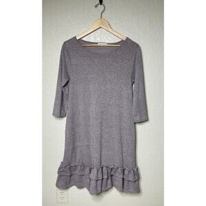 You & Me Sweater Knit Dress Heathered Pink 3/4 Sleeve Ruffle Hem Womens XL